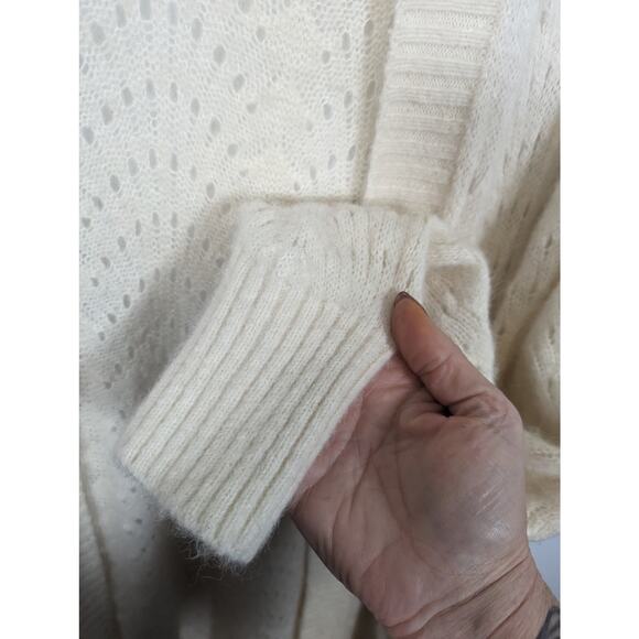 Aritzia Wilfred Long Line Cocoon Ivory Sweater Open Eyelet Knit Alpaca Wool  L - Picture 8 of 9